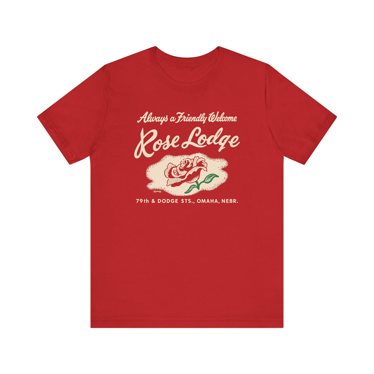ROSE LODGE (on RED) Short Sleeve Tee