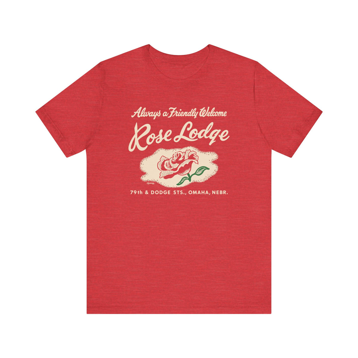 ROSE LODGE (on RED) Short Sleeve Tee